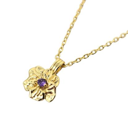 Metallic Amethyst February Birthstone Violet Birthflower Charm Necklace
