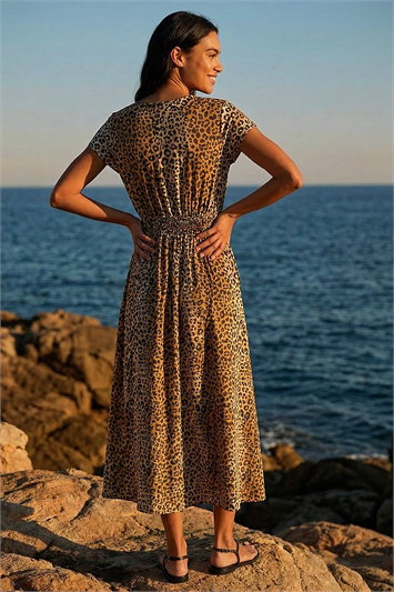 Animal Print Shirred Waist Maxi Dress 14722216