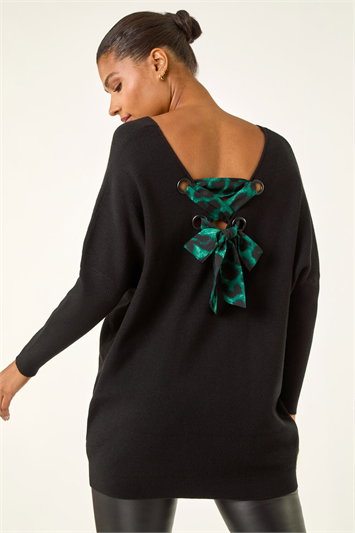 Black Animal Print Eyelet Back Knit Jumper