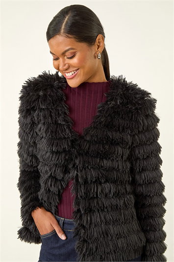 Faux Fur Fluffy Layered Jacket 15046008