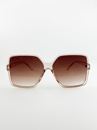 Brown Oversized Square Sunglasses In Crystal Sand