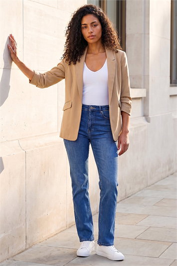 Ruched 3/4 Sleeve  Stretch Blazer 15017259