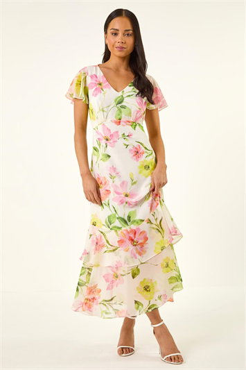 Petite Floral V-Neck Frill Dress 14867838