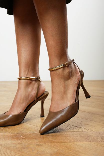 Brown Cheyenne Bar Trim Detail Cut Out Court Heels