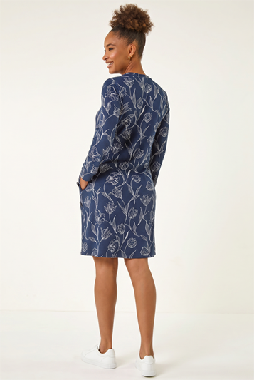 Floral Print Side Button Stretch Dress 14800260