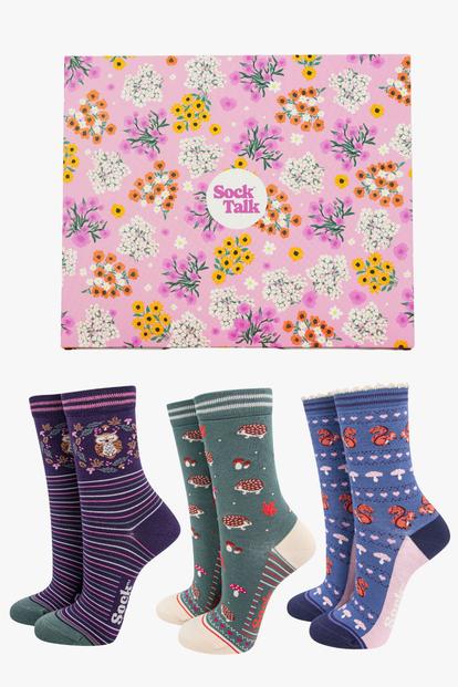 Multi Woodland Animals Bamboo Socks Gift Set