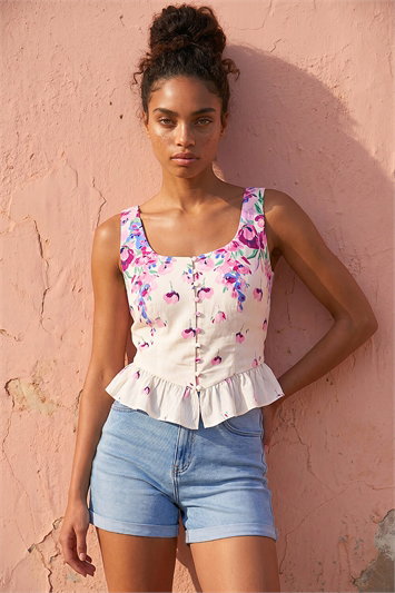 Purple Dusk Floral Button Up Front Blouse