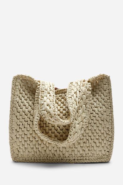 Cream Vivid Raffia Tote Bag
