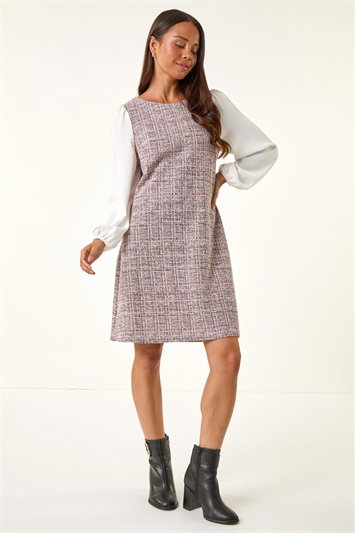 Petite Boucle Contrast Sleeve Dress 14793572