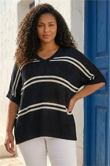 Curve Stripe V-Neck Knit Jumper 16334608
