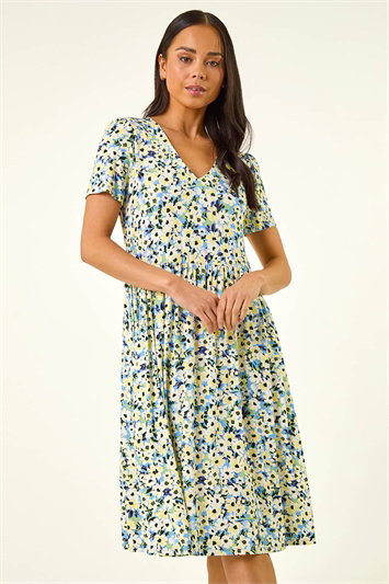 Petite Floral V-Neck Stretch Dress 14823609