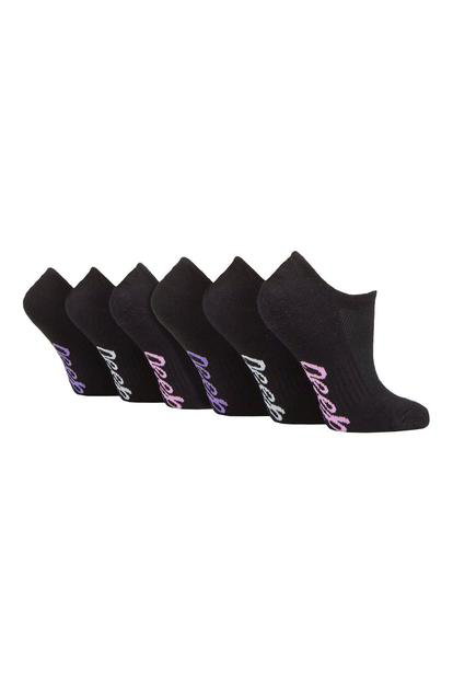 Black 6 Pack Bamboo No Show Socks With Heel Grip