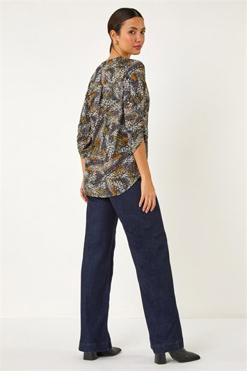 Abstract Print Notch Neck Shirt 19374389