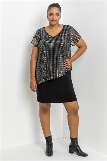 Curve Asymmetric Shimmer Overlay Dress 14178085