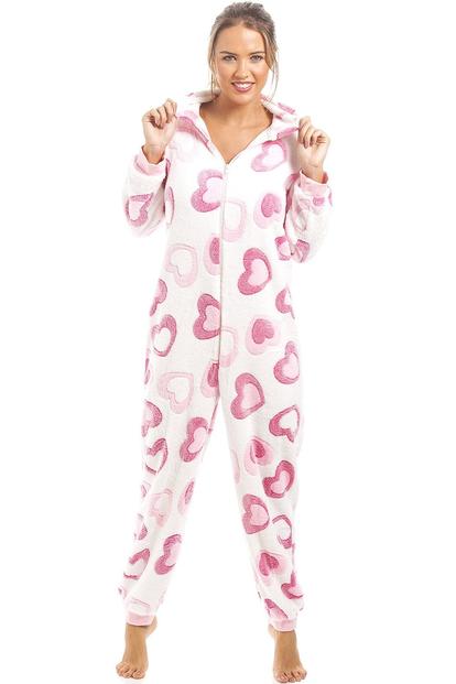 Pink Supersoft Fleece Heart Print Onesie