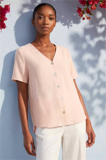 Pink Petite Button Up Blouse