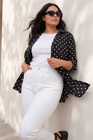 Black Curve Spot Print Button Shirt