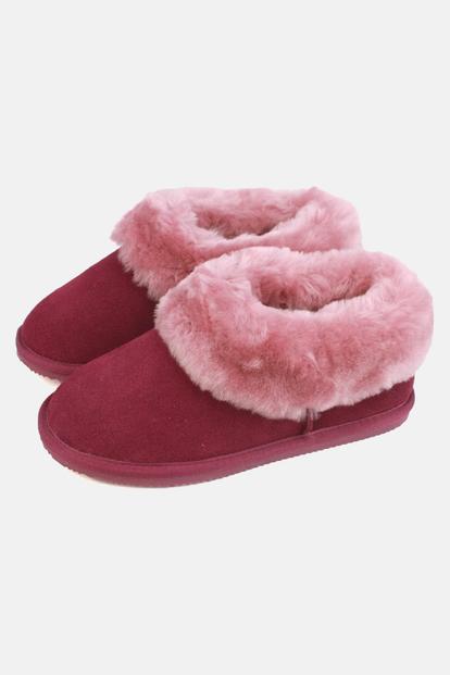 "Heather Wine" Sheepskin and Suede Slipper Boots M000027936