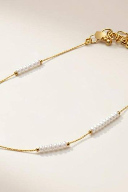 Metallic Golden Brass White Pearl Minimalist Thin Slim Foot Payal Anklet