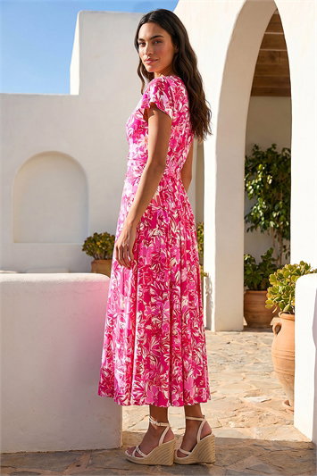 Floral Ruched Waist Midi Dress 14685072