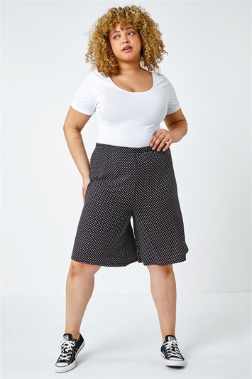 Curve Polka Dot Elastic Waist Stretch Shorts 18049708