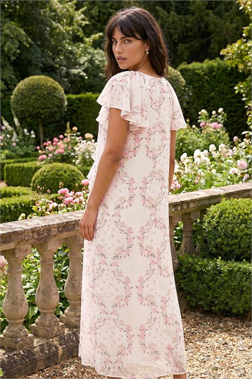Floral Frill Flutter Sleeve Dress 14753546