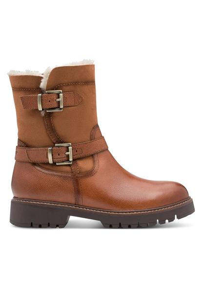 Brown Tamaris Womens Cognac Buckle Biker Boots