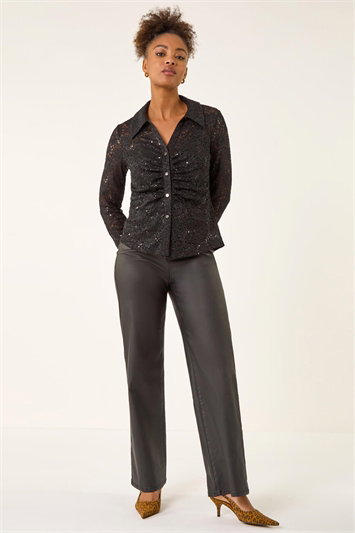 Sequin Lace Collared Blouse 10213808