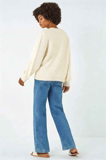 Faux Pearl Bow Knit Crew Jumper 16224338