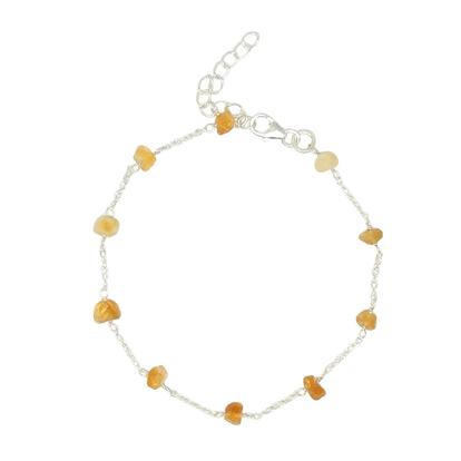 Metallic Raw Citrine Gemstone November Birthstone Sterling Silver Bracelet