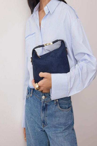 Blue Women's Faux Suede Mini Zip Top Cross Body Bag