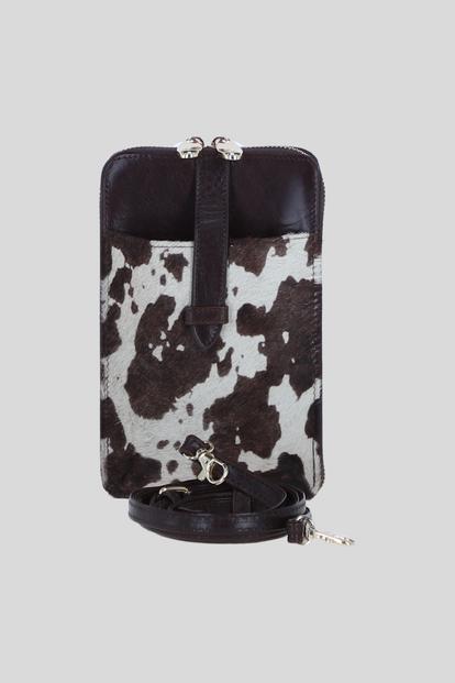 Brown Real Leather Hair-On-Hide Slim Crossbody Phone Pouch