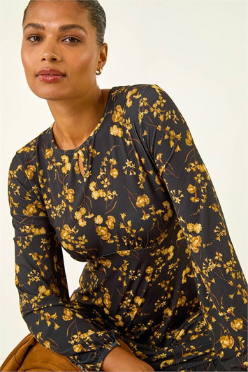 Floral Print Frill Stretch Dress 14825633