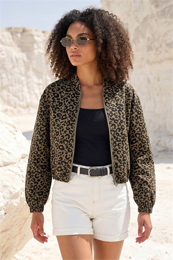 Brown Dusk Animal Print Bomber Jacket