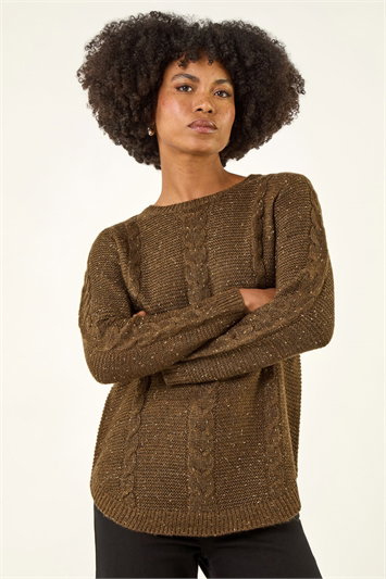 Brown Speckled Cable Knit Jumper
