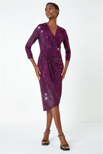 Sequin Gathered Wrap Stretch Dress 14439517