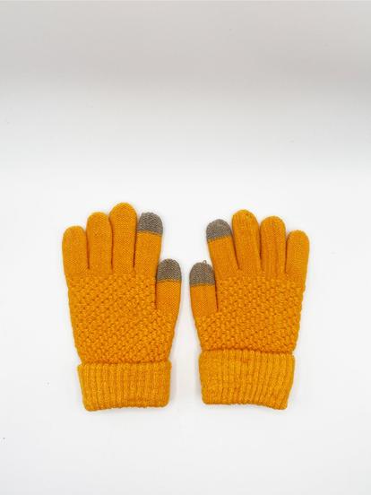 Black Textured Touchscreen Knitted Gloves