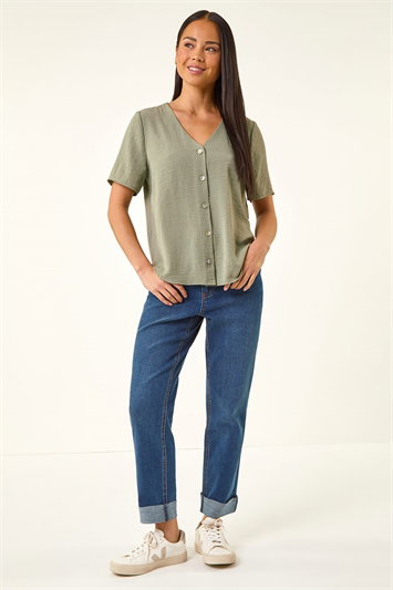 Petite V-Neck Button Up Blouse 10141240