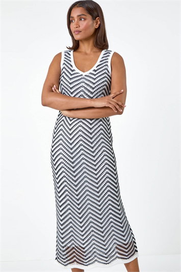 Zig Zag Crochet Knit Bodycon Midi Dress 14495208