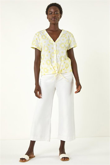 Cotton Broidery Tie Front Blouse 10139796