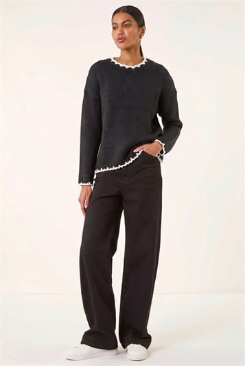 Black Stitch Detail Soft Knit Jumper
