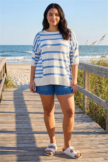 Blue Curve Stripe Knit Jumper