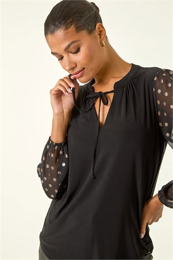 Black Chiffon Foil Spot Top