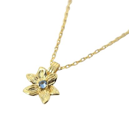 Metallic Aquamarine March Birthstone Daffodil Birthflower Charm Necklace