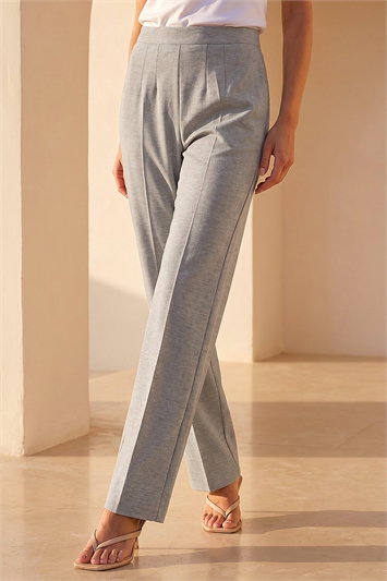 Grey Petite Straight Leg Ponte Stretch Trouser