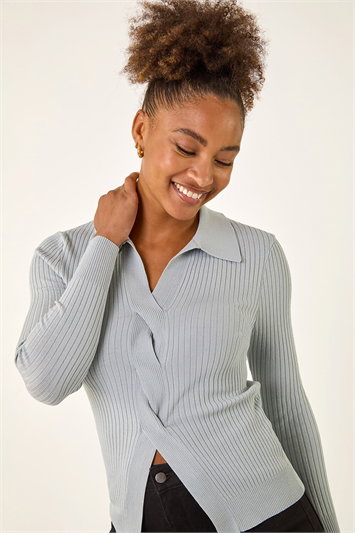 Collar Ribbed Cable Knit Jumper 16310044