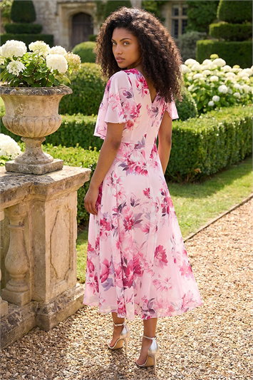 Grey Floral Frill Belted Wrap Dress | Roman UK