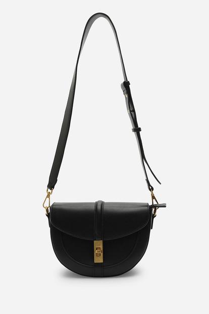 Black 'Breeze' Faux Leather Shoulder Bag With Gold Lock Detail