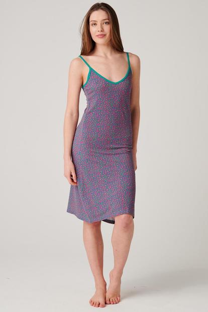 Blue "Spectra Leopard" Bamboo Strappy Nightdress
