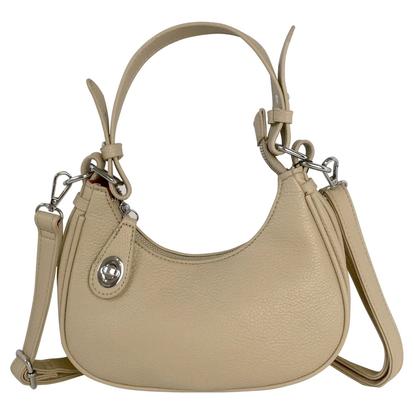 Cream Small Turn-Lock Faux Leather Shoulder Bag